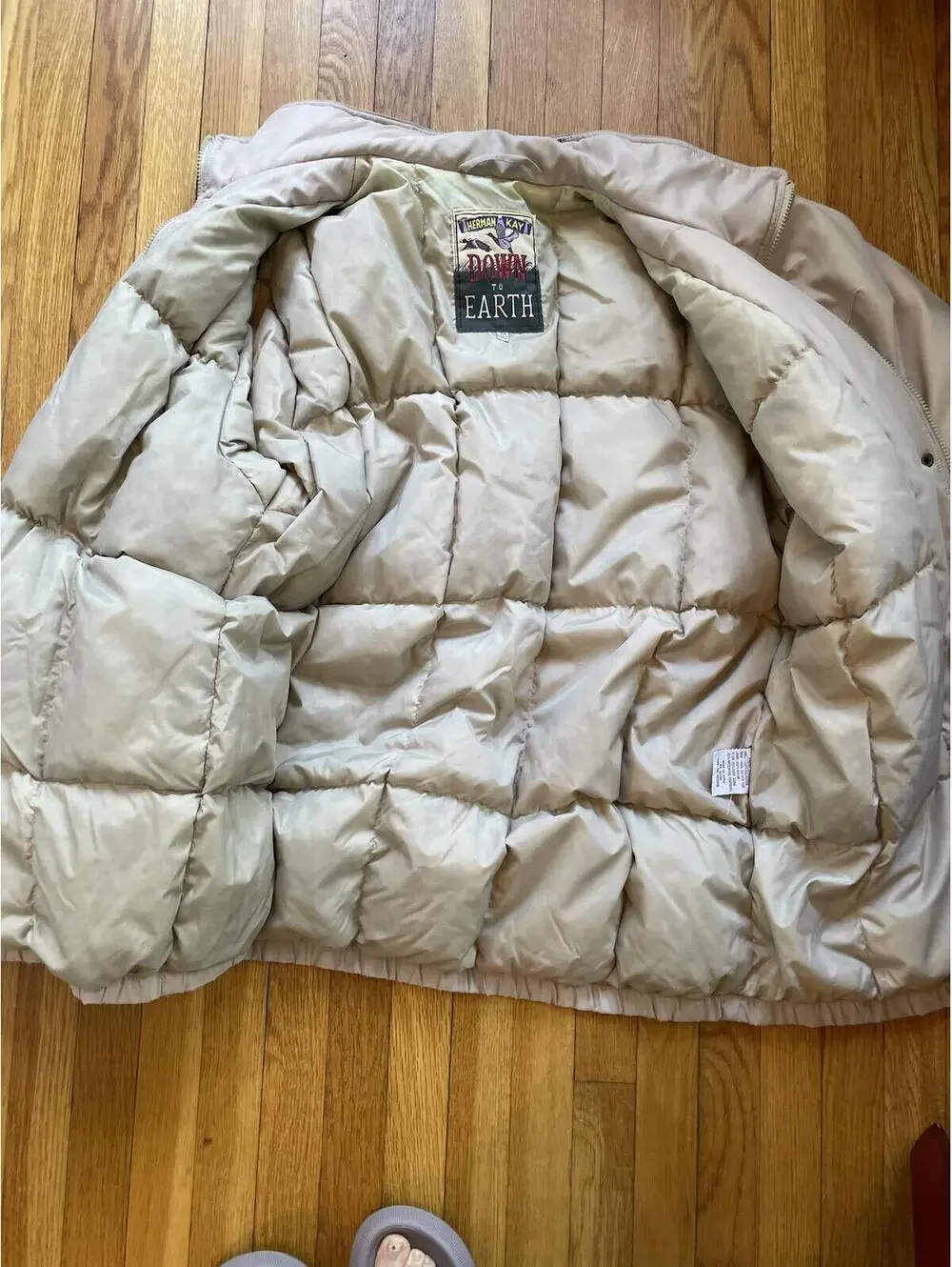 Vintage Men's Herman Kay Down To Earth Puffer Coat 2X Beige Duck Down Beige 90s